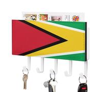 Guyana National Flag Key Holder for Wall, Guyana Mail Holder and Key Rack for Entryway,Rustic Key Hangers with 5 Hooks, Wall Mount for Entryway, Mudroom, Hallway