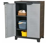 GuyAna Plastic Tall Vertical Storage Cabinet, 65x45x97 cm, Grey, 3 Shelves, Lockable, Wall-Mounted, Home Office, Garage