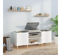 GuyAna Record Player Stand, Turntable Stand Sofa Side Table with Open Shelves,Vinyl Record Storage Cabinet Vintage End Table for Living Room, Bedroom and Office,Record Cabinet High Gloss White 121x38x