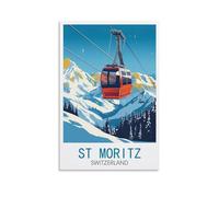 GuYaNa St Moritz Switzerland Vintage Travel Posters Ski 16x24inch(40x60cm) Canvas Wall Art Print Painting for Wall Decor Living Room Bedroom