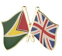 Guyana & UK Crossed Flags Lapel Pin - 2.5 x 1.9 cm Enamel Friendship Badge - Guyanese British Heritage Brooch - Gold Finish