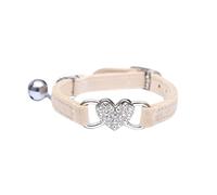 GUYAQ Rhinestones Cat Collars Cute Heart Charm Cat Collars Colorful Diamond Bell Cat Collar Quick Release Safety Buckle Cat Collar Pet Neck Protector,Beige