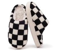 Guyarns Kids Slippers for Boys Girls Plush Lined Memory Foam Checkered Slippers Non-Slip Sole Winter Warm Bedroom Cloud House Shoes Indoor Outdoor(Black,7/8 UK Child)