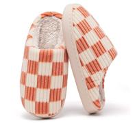 Guyarns Kids Slippers for Boys Girls Plush Lined Memory Foam Checkered Slippers Non-Slip Sole Winter Warm Bedroom Cloud House Shoes Indoor Outdoor(Orange,13/13.5 UK Child)