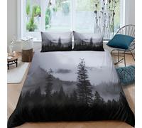 GUYDZOOM 3D Breathable Microfiber Misty mountain Bedding Quilt Cover All Season Bedding Set w/Pillowcase Forest landscape style Bed Quilt Cover Easy Care for Home Decoration Double（200x200cm）