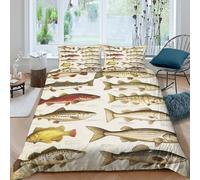 GUYDZOOM 3D Design Super Soft Microfibre Vintage Fish Quilt Cover Easy Care Bedding Sets with Pillowcases Natural History Duvet Cover All Season Breathable for Men Women Kids Single（140x200cm）