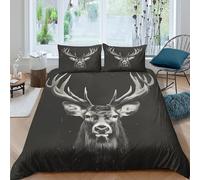 GUYDZOOM 3D Microfibre Stag head Quilt Cover Breathable Bedding Set with Pillowcases Wild animal portrait Comforter Cover All Season Easy Care for Home Decor Double（200x200cm）