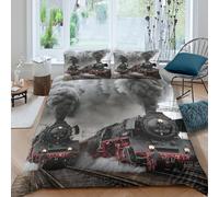 GUYDZOOM 3D Print Easy Care Microfiber Vintage Steam Bed Quilt Cover All Season Bedding Set w/Pillowcase Historic Railway Duvet Cover Sets Breathable Machine Washable for Teens Adults King（220x240cm）
