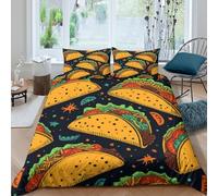 GUYDZOOM 3D Print Skin-Friendly Microfibre Taco pattern Bed Quilt Cover Breathable Bedding Set w/Pillowcases Cartoon food design Duvet Cover All Season Easy Care, for Men Women Kids Single（135x200cm）