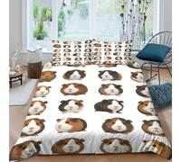 GUYDZOOM 3D Print Soft Microfiber Guinea Pig Duvet Cover Set Breathable Bedding Set with Pillow Shams Cute Animal Bedding Quilt Cover All Season Easy Care for Home Decoration Double（200x200cm）