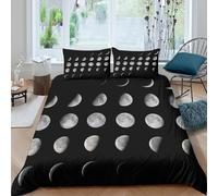 GUYDZOOM 3D Printed Breathable Microfibre Moon Phases Comforter Cover Soft Bedding Set with Pillowcases Astronomy Educational Bed Quilt Cover All Season Easy Care for Couples Double（200x200cm）
