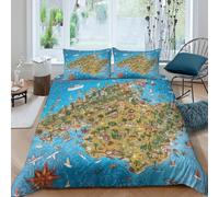 GUYDZOOM 3D Skin-Friendly Microfibre Mallorca isl& map Bed Quilt Cover All Season Bedding Set w/Pillowcases illustrated travel Bedding Quilt Cover All Season for Boys Girls Kids Super king（260x220cm）