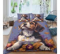 GUYDZOOM 3D Soft Microfiber Autumn puppy Bedding Quilt Cover Breathable Bedding Set w/Pillowcase Cute beagle illustration Duvet Cover All Season Machine Washable for Kids Teens Adults King（220x240cm）