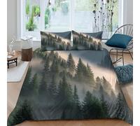 GUYDZOOM 3D Ultra Soft Microfibre Misty Forest L&scape Duvet Cover Set Easy Care Bedding Set w/Pillow Cases Nature Scenic Bedding Quilt Cover All Season Breathable for Bedroom Decor Double（200x200cm）