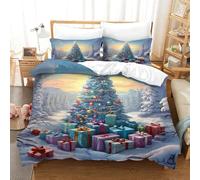 GUYDZOOM Christmas Tree Duvet Cover Sets 3 PCS Hotel Quality Quilt Cover Bedding Set Bed Covers with Pillowcases with Zipper Closure Hypoallergenic Soft Breathable Microfiber Single（140x200cm）