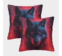GUYDZOOM Red And Black Wolf Cushion Covers Set of 2 Soft for Living Room Bedroom 3D Printed Decorative Throw Pillow Cover for Sofa Couch Chair Cushion Cover 45x45cm