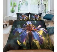 GUYDZOOM Skin-Friendly 3D Print Microfibre Purple flower bloom Duvet Cover Easy Care Bedding Set w/Pillowcases Botanical garden Comforter Cover All Season Breathable for Couples Super king（260x220cm）