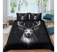 GUYDZOOM Soft Microfiber 3D Print Deer head Duvet Cover All Season Bedding Sets with Pillow Shams Black and white sketch style Quilt Cover Sets Easy Care Breathable for Couples King（220x240cm）