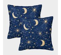 GUYDZOOM The Moon And Stars Cushion Covers Set of 2 Interior Decorative Cushion Cover for Bedroom Sofa Cushion Cover Hidden Zip Interior Decoration |45x45cm