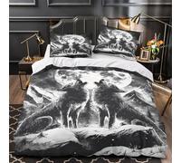 GUYDZOOM Wolf howling 3D Print Quilt Cover 3-Piece Microfiber Hidden Zipper Teens Room Night mountain scene Duvet Cover 2 Pillowcases Machine Washable Kids & Boys Single (135x200cm)