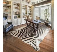 Guyekobe Large Zebra Rug 7.6x6.2 ft Beige and Brown Area Rugs Faux Cowhide Rugs for Bedroom Living Room Dining Room Low Pile Animal Rug Non-Slip-No Fur