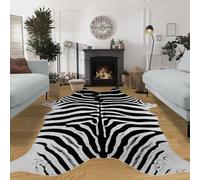 Guyi Rare Large Anti-slip Cowhide Zebra Rug for Bedroom, Living Room, Dining Room, Brown Animal Pattern, 9'10' x 7'10', Black and White Zebra Rug, Size XXL (9'10' x 7'10')