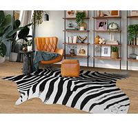 Guyi Rare Large Zebra Rug 7.6x6.2 ft Premium Cowhide Rugs for Bedroom Living Room Dining Room Brown Animal Rugs Cow Print Non Slip Cow Area Rugs (Zebra Rug(Black White), XL (7.6X6.2 ft))