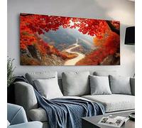 Guying Art Modern Autumn Mountain Canvas Prints Poster Living Room Decor Red & Orange Foliage Canvas Artwork for Living Room(60x120cm/Inner frame)