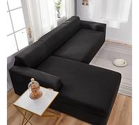 GUYIRT L Shape Sofa Covers, Premium Water Resistant Sectional Sofa Cover Super Stretch Stylish Sofa Slipcover for Living Room Pets Kids-black-3 Seater + 3 Seater