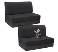 GUYIRT Rv Dinette Cushion Covers Jacquard Camper Cushion Slipcovers Stretch Fabric Rv Booth Seat Cover Replacement with Elastic Band (black,set of 2)
