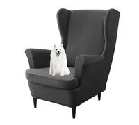 GUYIRT Solid Color Wingback Chair Covers Velvet, Wing Chair 2 Piece Cover, Non Slip Armchair Covers, for Living Room, Bedroom, Office (black)