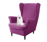 GUYIRT Solid Color Wingback Chair Covers Velvet, Wing Chair 2 Piece Cover, Non Slip Armchair Covers, for Living Room, Bedroom, Office (purple)