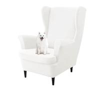 GUYIRT Solid Color Wingback Chair Covers Velvet, Wing Chair 2 Piece Cover, Non Slip Armchair Covers, for Living Room, Bedroom, Office (white)