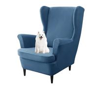 GUYIRT Solid Color Wingback Chair Covers Velvet, Wing Chair 2 Piece Cover, Non Slip Armchair Covers, for Living Room, Bedroom, Office (dark blue)
