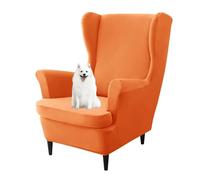 GUYIRT Solid Color Wingback Chair Covers Velvet, Wing Chair 2 Piece Cover, Non Slip Armchair Covers, for Living Room, Bedroom, Office (orange)