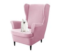 GUYIRT Solid Color Wingback Chair Covers Velvet, Wing Chair 2 Piece Cover, Non Slip Armchair Covers, for Living Room, Bedroom, Office (pink)