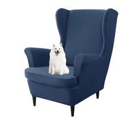 GUYIRT Solid Color Wingback Chair Covers Velvet, Wing Chair 2 Piece Cover, Non Slip Armchair Covers, for Living Room, Bedroom, Office (navy blue)