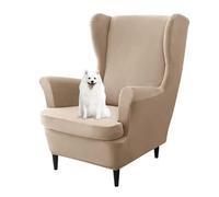 GUYIRT Solid Color Wingback Chair Covers Velvet, Wing Chair 2 Piece Cover, Non Slip Armchair Covers, for Living Room, Bedroom, Office (camel)