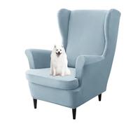 GUYIRT Solid Color Wingback Chair Covers Velvet, Wing Chair 2 Piece Cover, Non Slip Armchair Covers, for Living Room, Bedroom, Office (light blue)