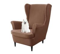 GUYIRT Solid Color Wingback Chair Covers Velvet, Wing Chair 2 Piece Cover, Non Slip Armchair Covers, for Living Room, Bedroom, Office (dark coffee)