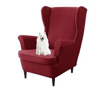 GUYIRT Solid Color Wingback Chair Covers Velvet, Wing Chair 2 Piece Cover, Non Slip Armchair Covers, for Living Room, Bedroom, Office (burgundy)