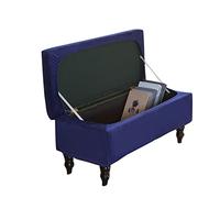 GUYIRT Stretch Ottoman Cover with Storage Lid Cover, Velvet Bench Seat Cover, Non Slip Footstool Slipcover with Elastic Strap for Living Room Bedroom -blue-Large