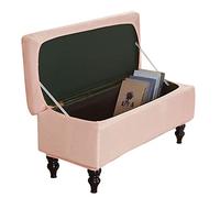 GUYIRT Stretch Ottoman Cover with Storage Lid Cover, Velvet Bench Seat Cover, Non Slip Footstool Slipcover with Elastic Strap for Living Room Bedroom -pink-Large