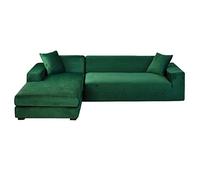 GUYIRT Velvet Sectional Couch Covers, 2 Piece Stretch Couch Cover L Shape Non Slip L Shaped Sofa Cover Soft Furniture Protector for Corner Sofa -dark green-3+2 seater