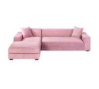 GUYIRT Velvet Sectional Couch Covers, 2 Piece Stretch Couch Cover L Shape Non Slip L Shaped Sofa Cover Soft Furniture Protector for Corner Sofa -pink-3+2 seater