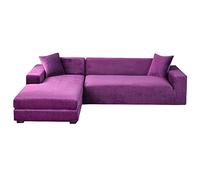 GUYIRT Velvet Sectional Couch Covers, 2 Piece Stretch Couch Cover L Shape Non Slip L Shaped Sofa Cover Soft Furniture Protector for Corner Sofa -Purple-4+2 seater