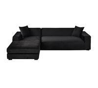 GUYIRT Velvet Sectional Couch Covers, 2 Piece Stretch Couch Cover L Shape Non Slip L Shaped Sofa Cover Soft Furniture Protector for Corner Sofa -black-4+2 seater