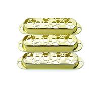 Guyker 3Pcs Single Coil Guitar Pickup Covers (52mm Pole Spacing), Copper Hollow Out Style Pickup Mounting Ring Set Guitar Accessories Replacement Part (PS006, Gold)