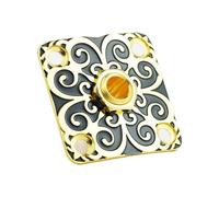 Guyker Square Curved Metal Jack Plate GJ013 with Mono Output Jack Socket Replacement Part for Electric Guitar Bass (Black+Gold)