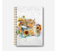 Guymn Highland Cow Notebook Journal - Sunflower Notebook, Summer Sunflower Journal Notebook 5.5×8.3, Highland Cow Gifts, Cow Gifts for Women, 164 Pages